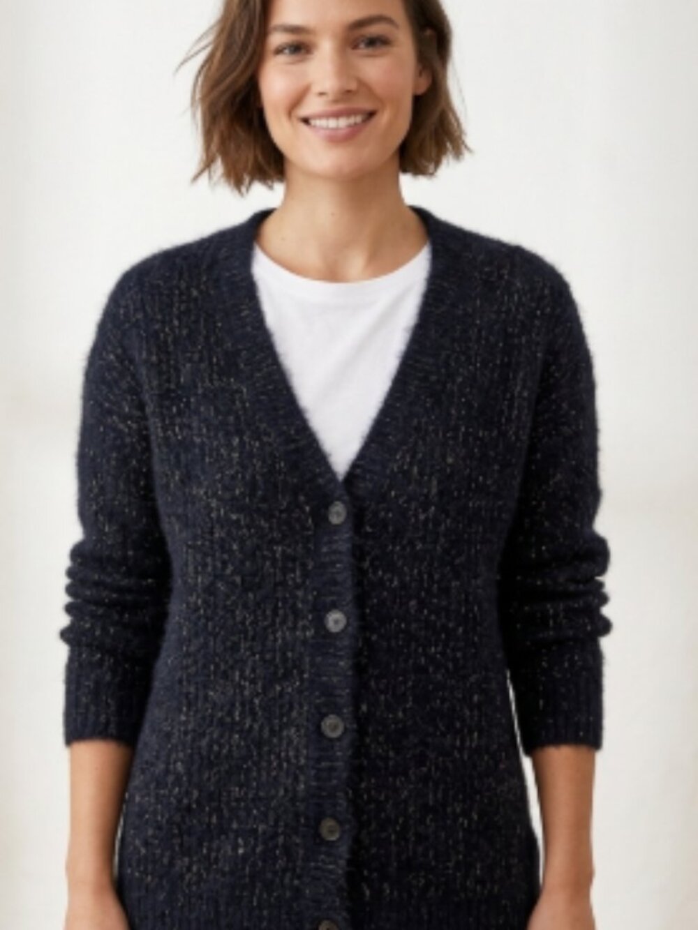 H&M Modern Classic Metallic Mohair Blend Cardigan Sweater - Size Medium